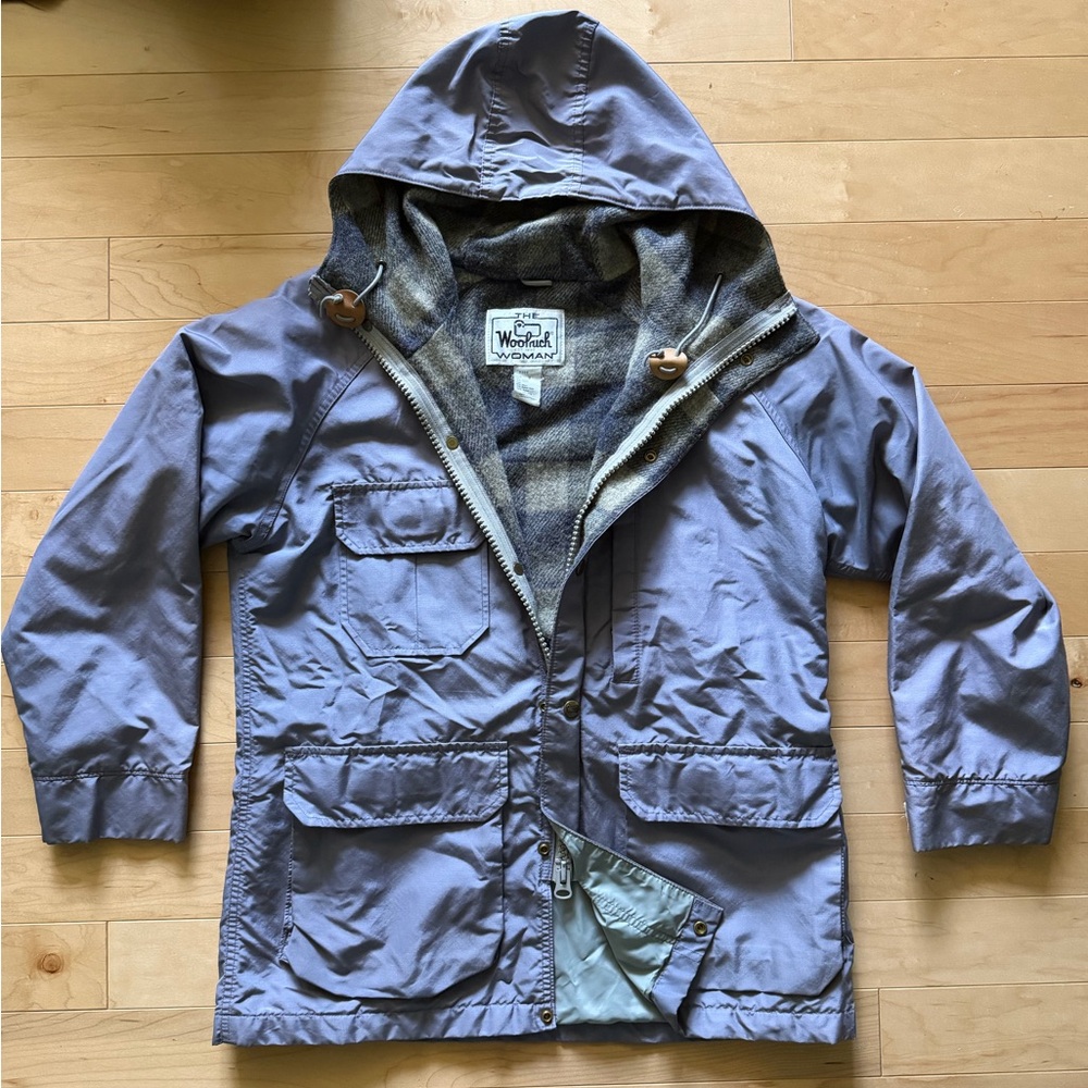 Woolrich Woman Plaid Wool Lined Rain Jacket - Lilac & Cream
